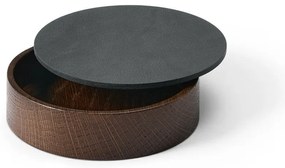 Дървена декоративна кутия за съхранение от еко кожа с капак в антрацитен и кафяв цвят ø 11x3,5 cm Circle Nupo – LIND DNA