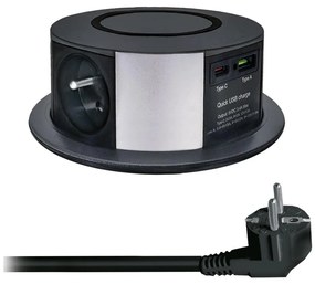 Solight PP120CW-PD20-B - колона с контакти за маса с Qi, 3x230V, USB-A, USB-C