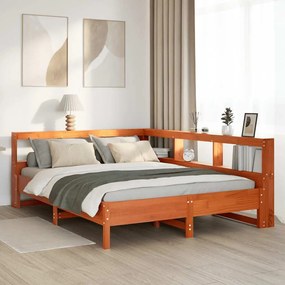3324423 vidaXL Легло с етажерка за книги, без матрак, 140x200 см, бор масив