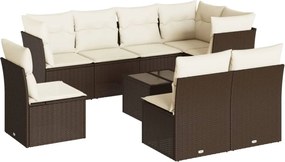 3249612 vidaXL Градински комплект диван с възглавници 9 части кафяв полиратан