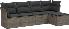 3263136 vidaXL Градински комплект с възглавници, 5 части, сив полиратан