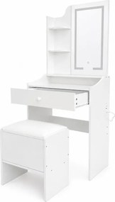 Тоалетка с LED огледало – табуретка, чекмедже, 2 рафта