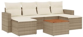 3256576 vidaXL Градински диван с възглавници, 7 части, бежов полиратан