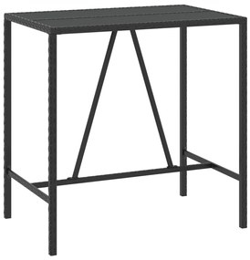 362588 vidaXL Бар маса със стъклен плот, черна, 110x70x110 см, полиратан