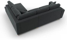 Тъмносив кадифен разтегателен ъглов диван с място за съхранение (десен ъгъл/L форма) Kyoto – Cosmopolitan Design