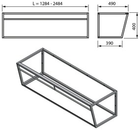 Бяла/черна метална стенна стойка за умивалник 218x40 cm Aruba – Sapho