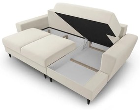 Бежов кадифен разтегателен ъглов диван с място за съхранение (десен ъгъл) Kyoto – Cosmopolitan Design