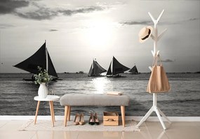 Фототапет – Залез на море в черно-бяло