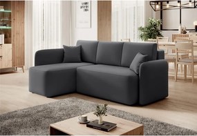 Кафяво-сив кадифен разтегателен ъглов диван с място за съхранение (ляв ъгъл) Hadson – ELTAP
