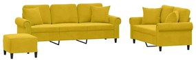3202286 vidaXL Комплект дивани от 3 части с възглавници, жълт, кадифе
