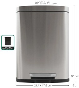 Стоманено кошче за боклук с педал в матово сребрист цвят 5 l Akira – Spirella