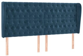 3118356 vidaXL Горна табла за легло с уши, тъмносиня, 183x23x118/128 см кадифе