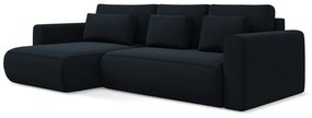 Тъмносин кадифен разтегателен ъглов диван с място за съхранение (ляв ъгъл) Kapua – Makamii