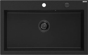 Mexen Elix гранитна мивка с 1 корито 800 x 500 мм, черна, черен сифон - 6527801005-77-B