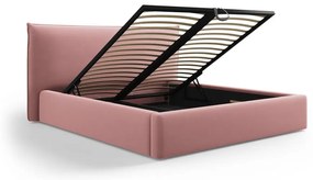 Розово двойно тапицирано легло с място за съхранение с включена подматрачна рамка 140x200 cm Elio – Milo Casa