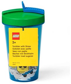 Синя чаша със зелен капак и сламка , 500 ml Iconic - LEGO®