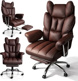 Луксозен офис стол RELAX PRO с поставка за крака - кафява екокожа