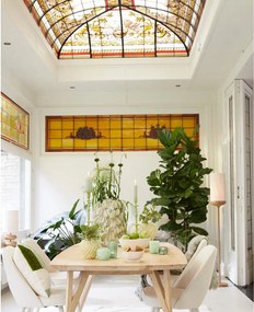 Подова лампа в естествен цвят с текстилен абажур (височина 159 cm) Dania – Light &amp; Living