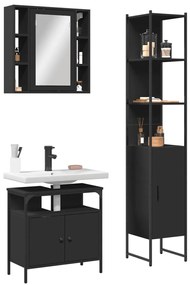 3214735 vidaXL Комплект шкафове за баня от 3 части, черен, инженерно дърво