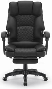 Ергономичен офис стол HC-1031 от еко кожа с подложка за крака - черен