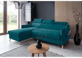 Ъглов разтегателен диван от тюркоазено кадифе (ляв ъгъл) Sweet Harmony - Miuform