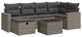 3325396 vidaXL Градински диван с възглавници, 7 части, полиратан, сив