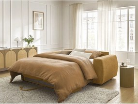 Шенилов диван за ежедневно спане/сгъваем в цвят горчица 240 cm Hugo – Bobochic Paris