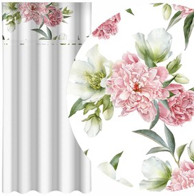 Елегантна бяла завеса с принт на розови божури Ширина: 160 см | Дължина: 250 см