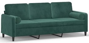 3200893 vidaXL 3-местен диван с възглавници тъмнозелен 180 см кадифе