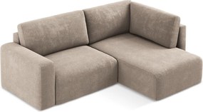 Бежов шенилов сгъваем/с място за съхранение ъглов диван (десен ъгъл/L форма) Kona – Makamii