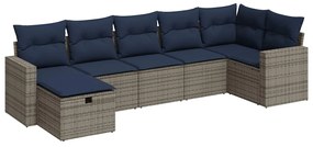 3325407 vidaXL Градински диван с възглавници, 7 части, полиратан, сив