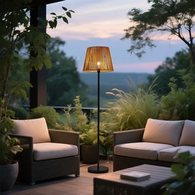 Външна подова лампа черна с оранжев въжен абажур IP44 - Virginia Jayla