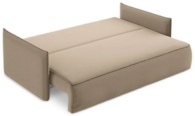 Светлокафяв кадифен разтегателен диван с място за съхранение 225 cm Hula – Makamii