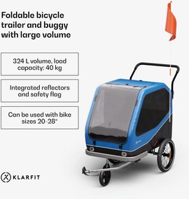 KLARFIT Goldie Buggy, ремарке за велосипед, 324 л, макс. 40 кг, сгъваем, устойчив на атмосферни влияния