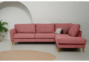 Розов ъглов диван от рипсено кадифе (десен ъгъл) Paris – Scandic