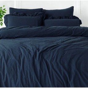Тъмносиньо единично спално бельо от памук Renforcé 140x200 cm Ruffle Striped – Mila Home Luxury