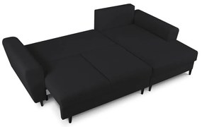 Черен разтегателен ъглов диван с място за съхранение от прежда с примки от букле (десен ъгъл) Kyoto – Cosmopolitan Design