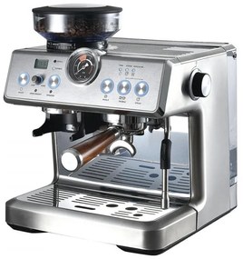 Еспресо машина Finlux FEM-1965M, 2450W, Италианска ULKA помпа 20 bar, 2.2 л, 250 гр, Вградена мелачка с 15 настройки, Инокс