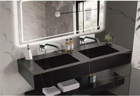 Мивка за баня PIETRA ICL 12049/140B / БЕЗ ОТВОР, двойна, стенен монтаж, кварц, черен мат, 140x50x18см