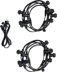 Свързващи се черни гирлянди с щепсел 10 м, вкл. E27 P45 20 лампи IP44 - Lubber