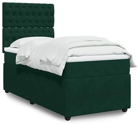 3292223 vidaXL Боксспринг легло с матрак, тъмнозелена, 90x190 см, кадифе