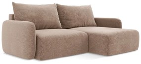 Светлокафяв разтегателен ъглов диван с място за съхранение (десен ъгъл) Kalena – Makamii