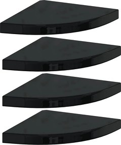 323912 vidaXL Окачени ъглови рафтове, 4 бр, черен гланц, 35x35x3,8 см, МДФ
