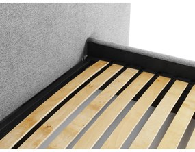 Светлосиво тапицирано двойно легло с място за съхранение и решетка 160x200 cm Walter - Milo Casa