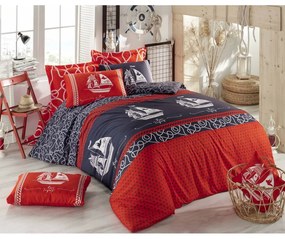 Червено-тъмносиньо памучно спално бельо за единично легло 140x200 cm Marine - Mijolnir