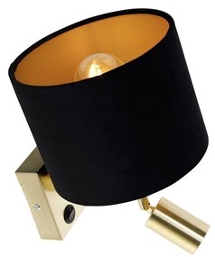 Стенна лампа месинг с лампа за четене и абажур 18 см черен - Brescia