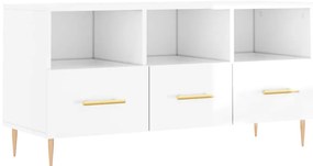 829022 vidaXL ТВ шкаф, бял гланц, 102x36x50 см, инженерно дърво