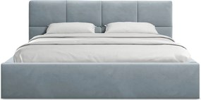 Светлосиньо кадифено двойно легло 140x200 cm тапицирано с място за съхранение и включена подматрачна рамка Hiko – Makamii