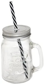 Horecano - Стъклен буркан със сламка и сребърна капачка 500ml. (1841S)
