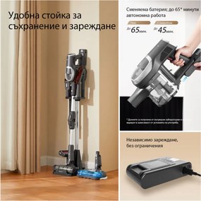Вертикална прахосмукачка 2в1 Jimmy JV9 Pro Aqua, 500W, 21 kPa, 65 мин, 500 мл, 4 режима, Dual-Cyclonic, LED, Мокро/сухо, Сив/черен